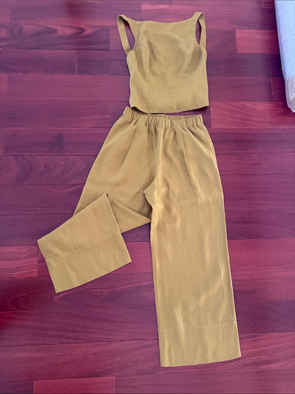 Reformation Mustard Wide Leg Pants Set - Olive Yellow